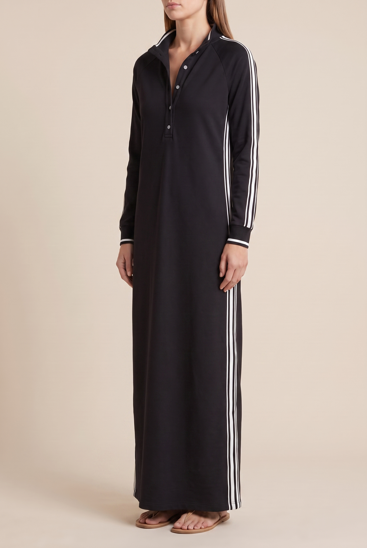 White-Trimmed Button-Down Collar Sweatshirt Maxi Dress | The Bellemont Sisters Australia