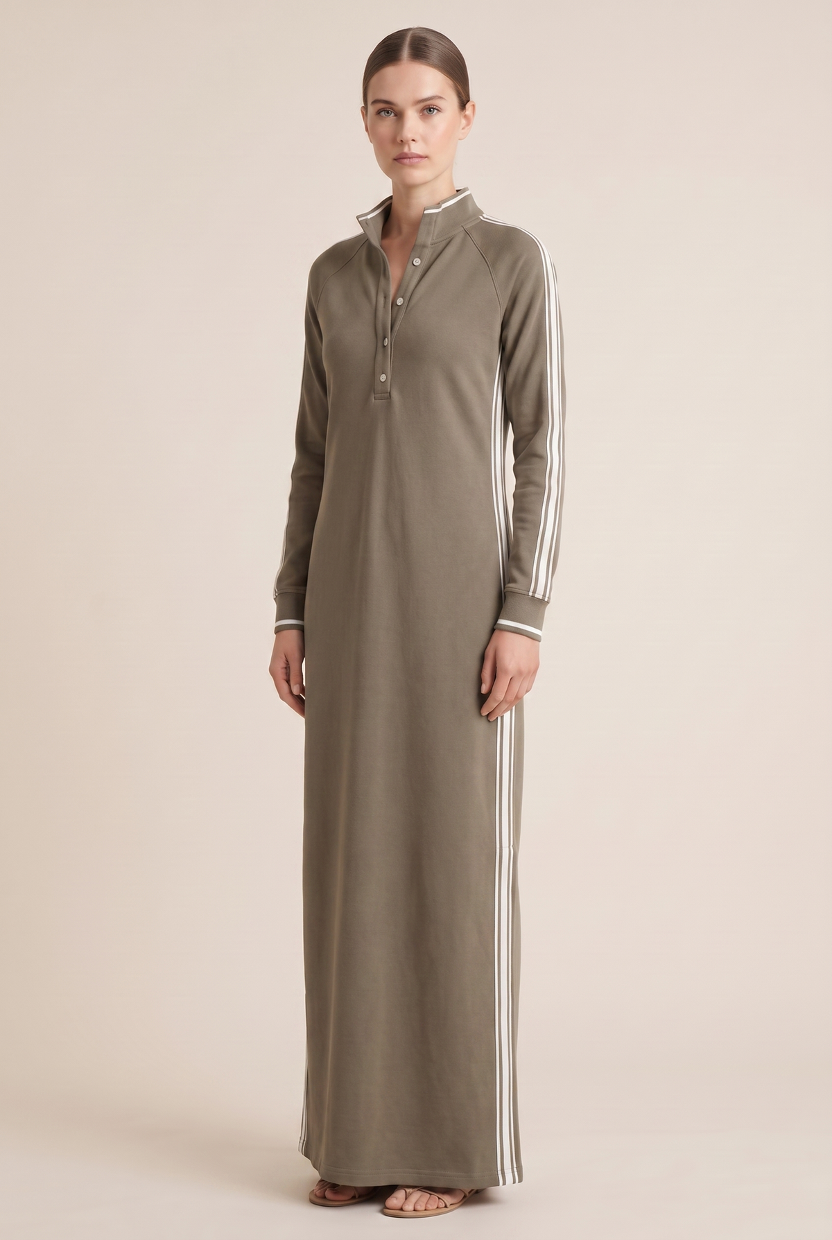 White-Trimmed Button-Down Collar Sweatshirt Maxi Dress | The Bellemont Sisters Australia