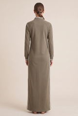 White-Trimmed Button-Down Collar Sweatshirt Maxi Dress | The Bellemont Sisters Australia