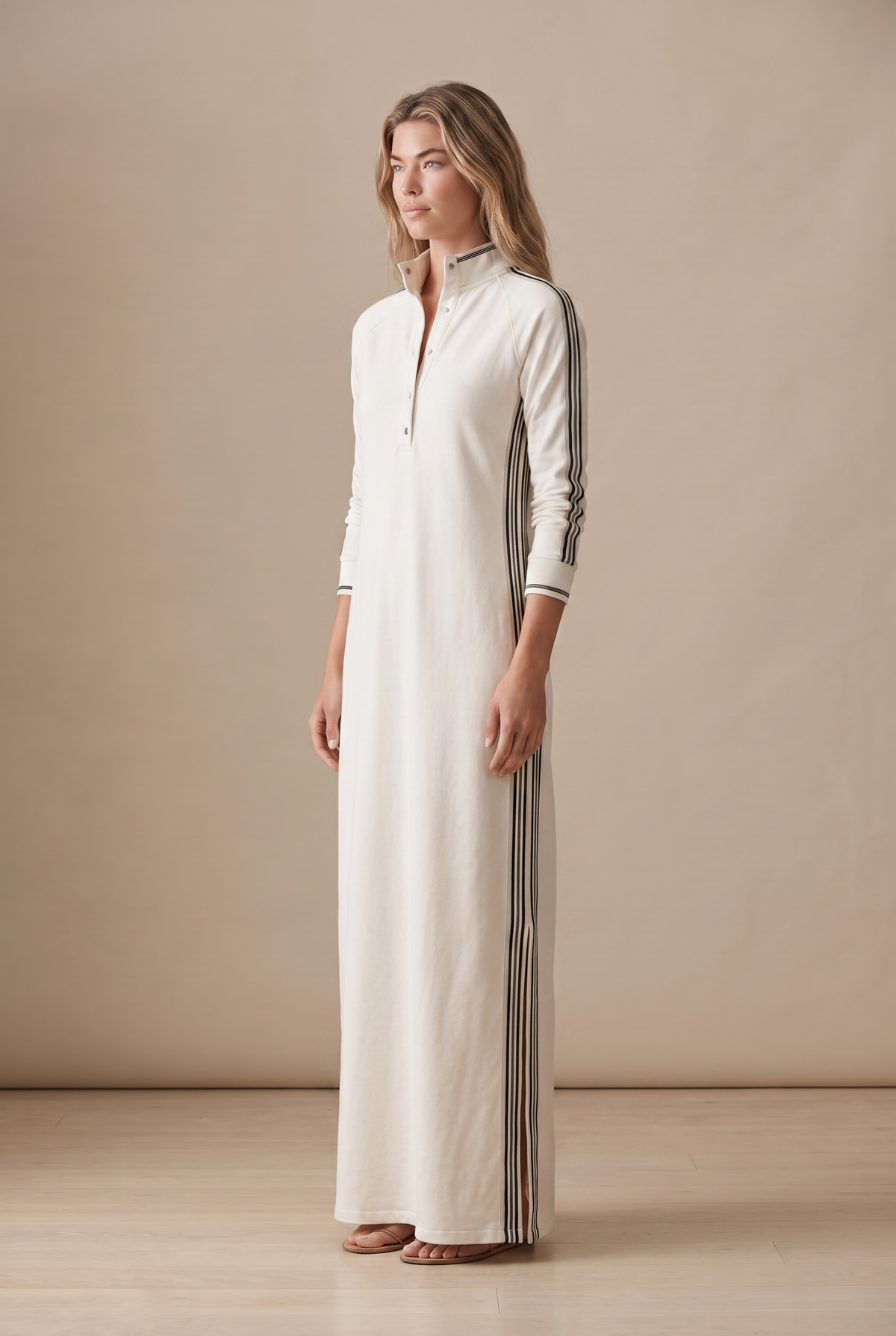 White-Trimmed Button-Down Collar Sweatshirt Maxi Dress | The Bellemont Sisters Australia