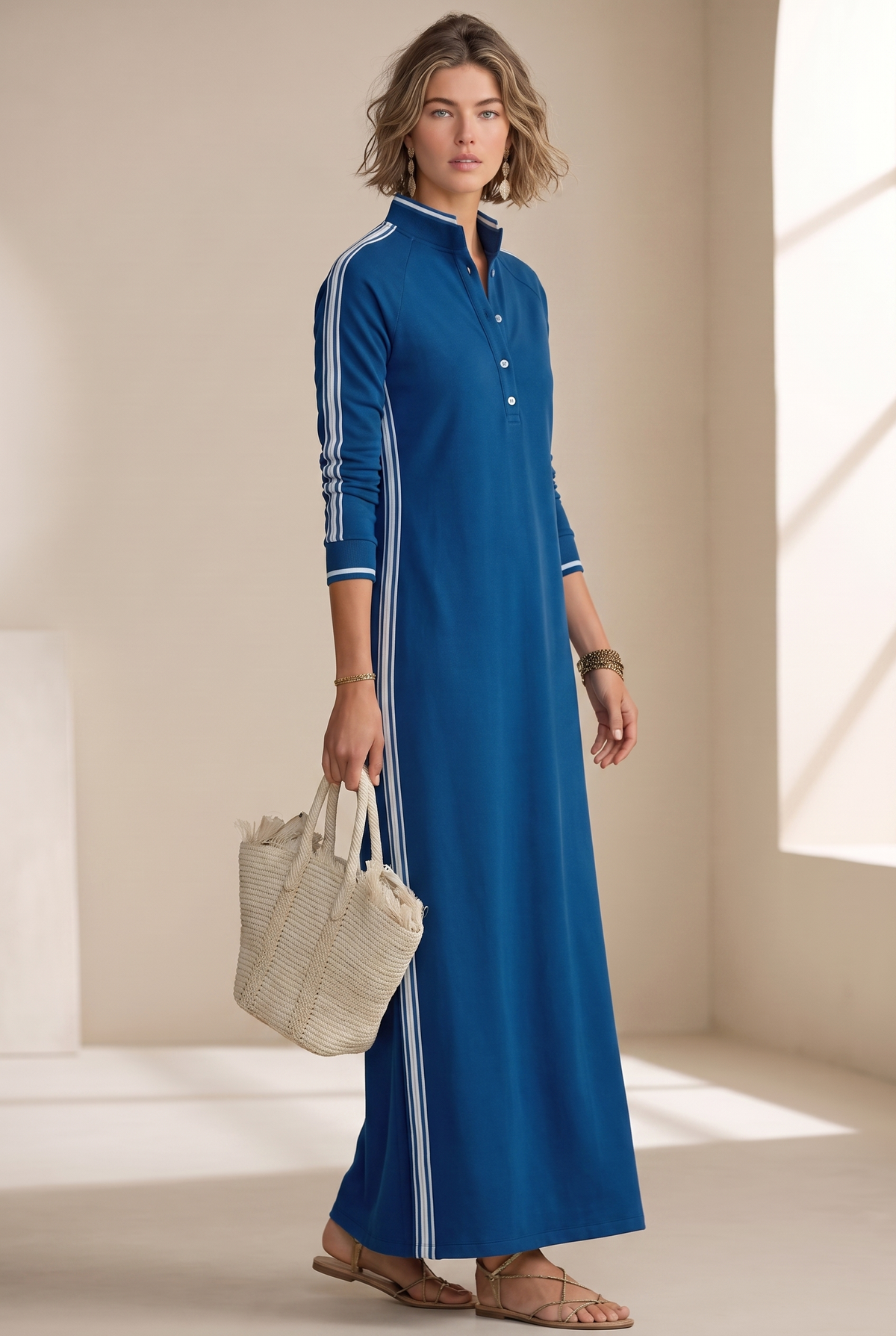 White-Trimmed Button-Down Collar Sweatshirt Maxi Dress | The Bellemont Sisters Australia
