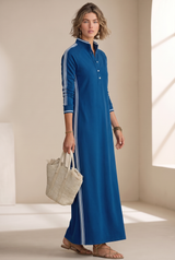 White-Trimmed Button-Down Collar Sweatshirt Maxi Dress | The Bellemont Sisters Australia