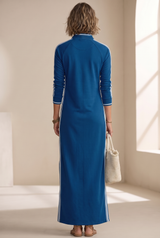 White-Trimmed Button-Down Collar Sweatshirt Maxi Dress | The Bellemont Sisters Australia