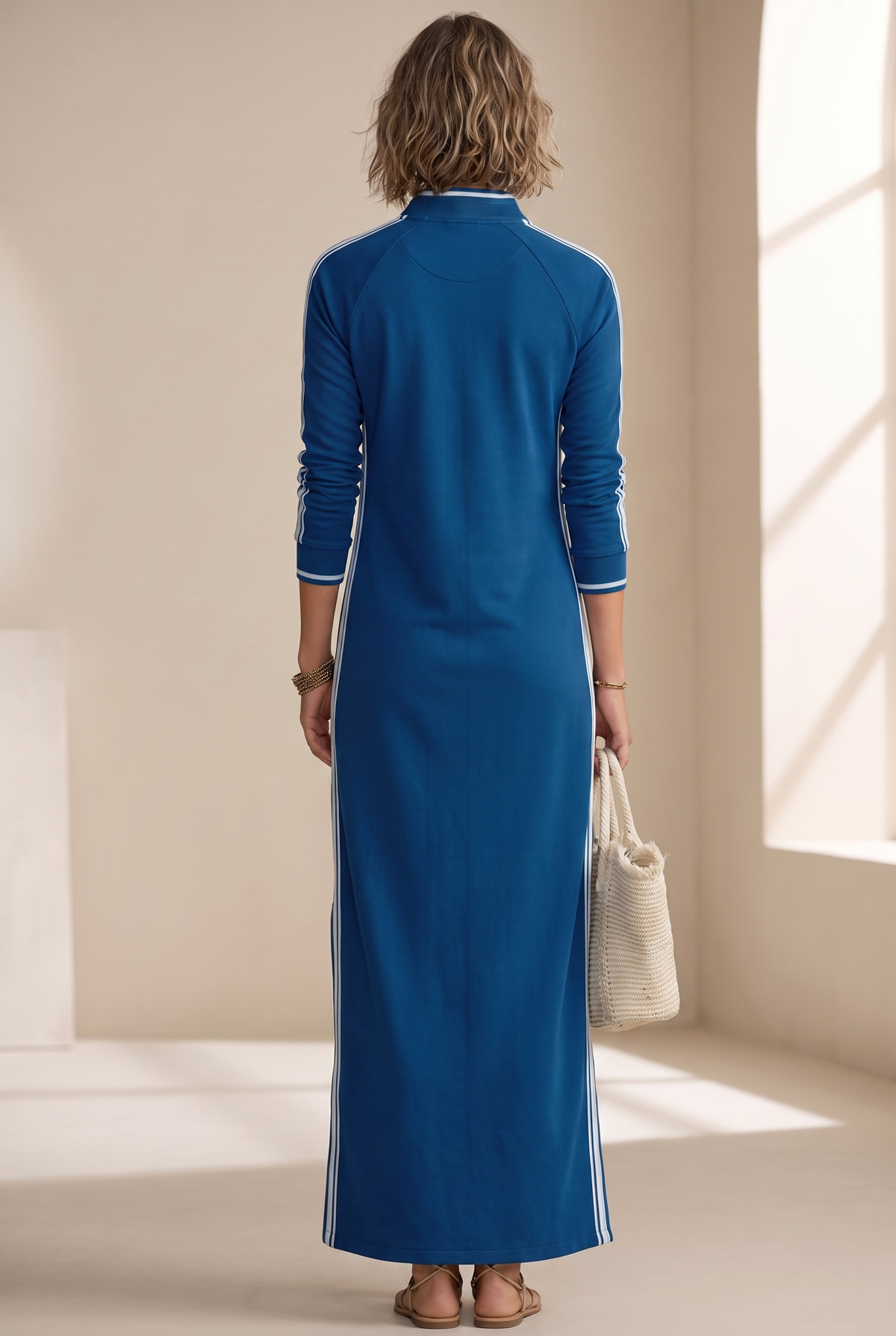 White-Trimmed Button-Down Collar Sweatshirt Maxi Dress | The Bellemont Sisters Australia