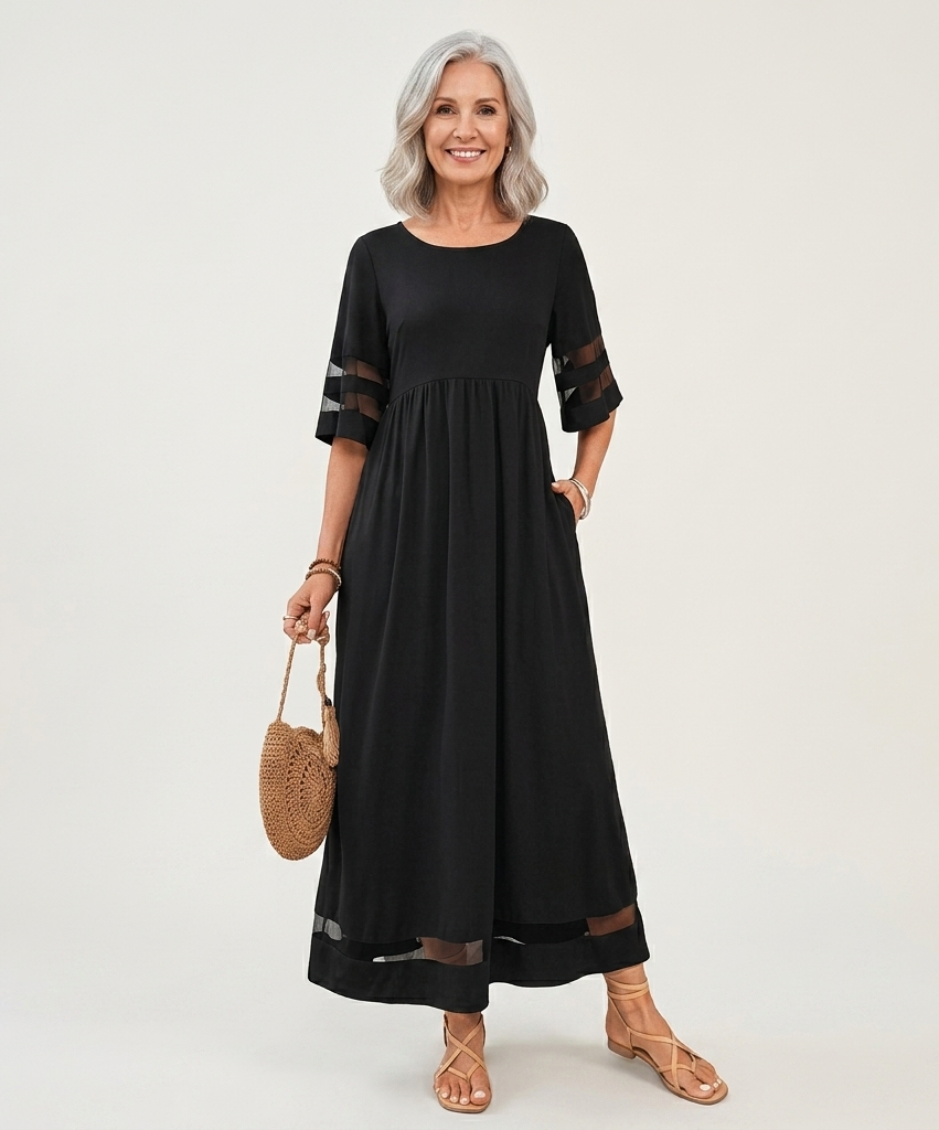 Aubrey™ | Flattering Tummy-Smoothing Midi Dress – Black | The Bellemont Sisters Australia
