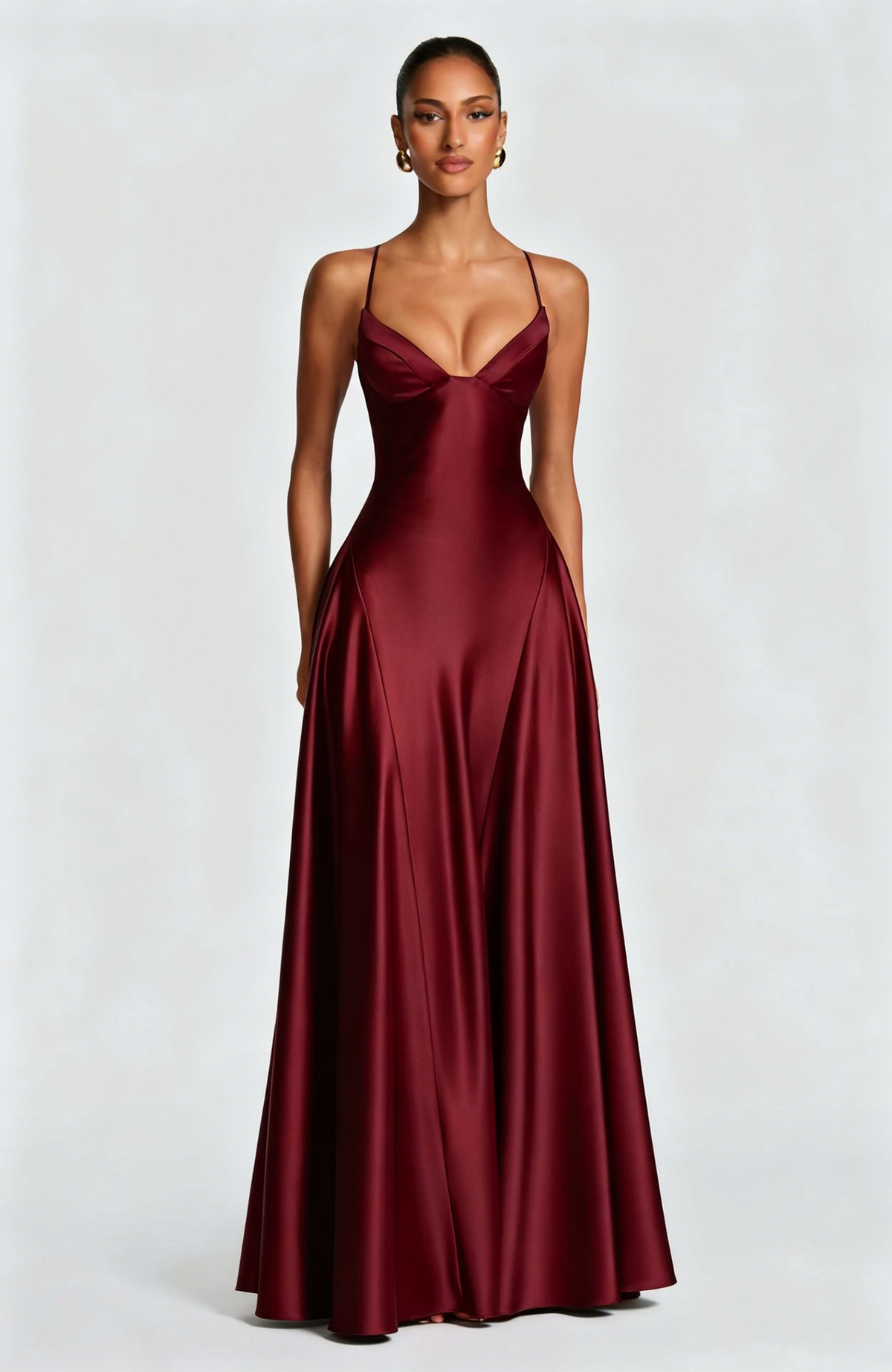 Elara | Women's Evening Satin Cupped Maxi Dress – Red | The Bellemont Sisters Australia