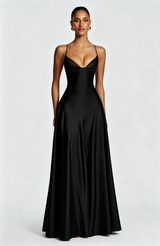 Elara | Women's Evening Satin Cupped Maxi Dress – Black | The Bellemont Sisters Australia