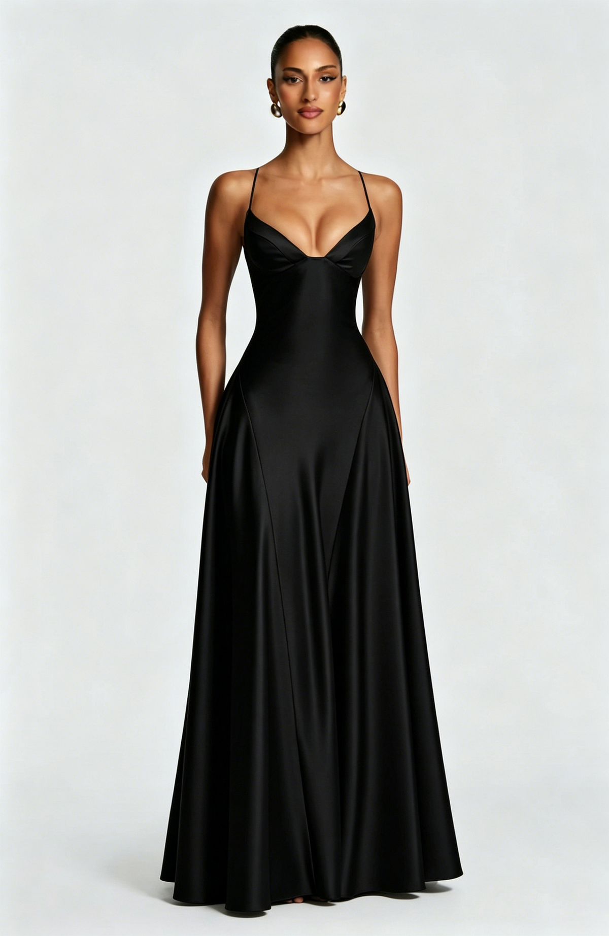 Elara | Women's Evening Satin Cupped Maxi Dress – Black | The Bellemont Sisters Australia