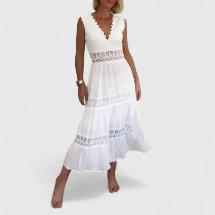Alena | Elegant Midi Dress – White | The Bellemont Sisters Australia