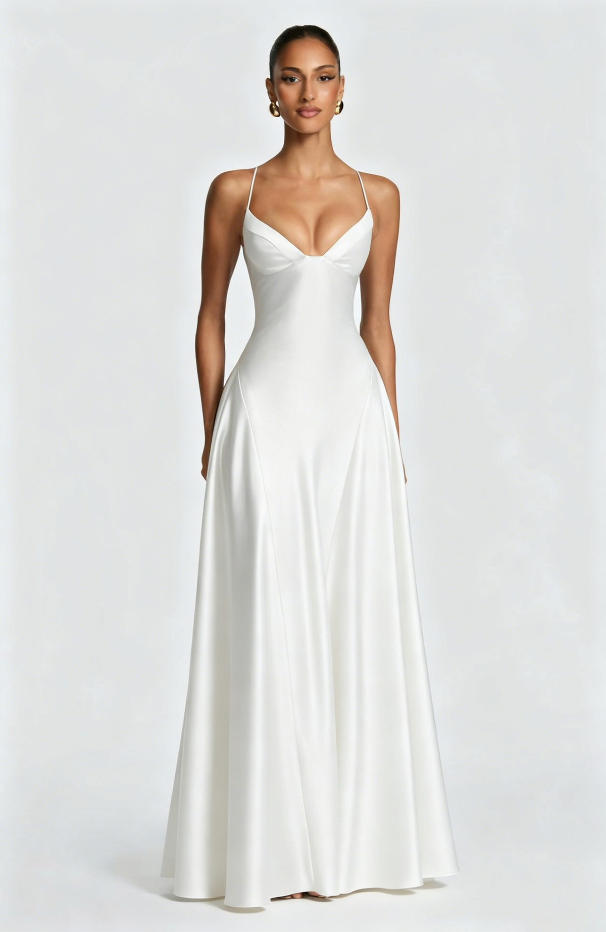 Elara | Women's Evening Satin Cupped Maxi Dress – White | The Bellemont Sisters Australia