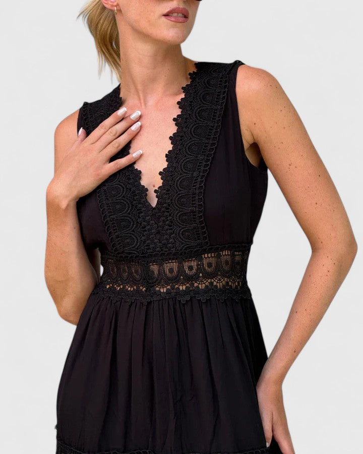 Alena | Elegant Midi Dress – Black | The Bellemont Sisters Australia