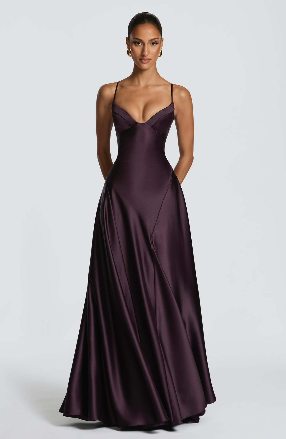 Elara | Women's Evening Satin Cupped Maxi Dress – Brown | The Bellemont Sisters Australia
