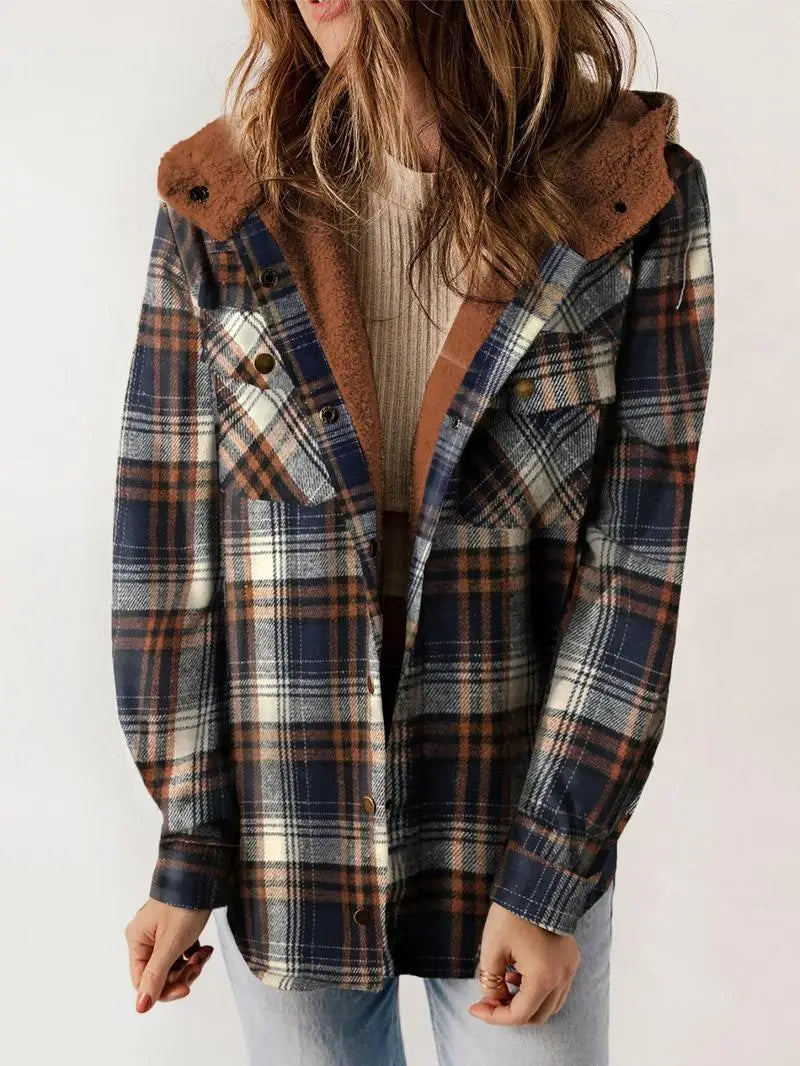 Woolie | Cozy Plaid Fleece-Lined Jacket – Blue | The Bellemont Sisters Australia