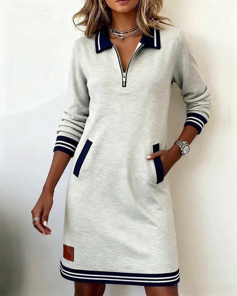 Sophie | Chic Long Sleeve Cotton Dress – Gray | The Bellemont Sisters Australia