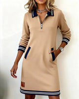 Sophie | Chic Long Sleeve Cotton Dress – Beige | The Bellemont Sisters Australia