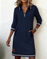 Elena™ | Long Sleeve Cotton Dress – Navy Blue | The Bellemont Sisters Australia