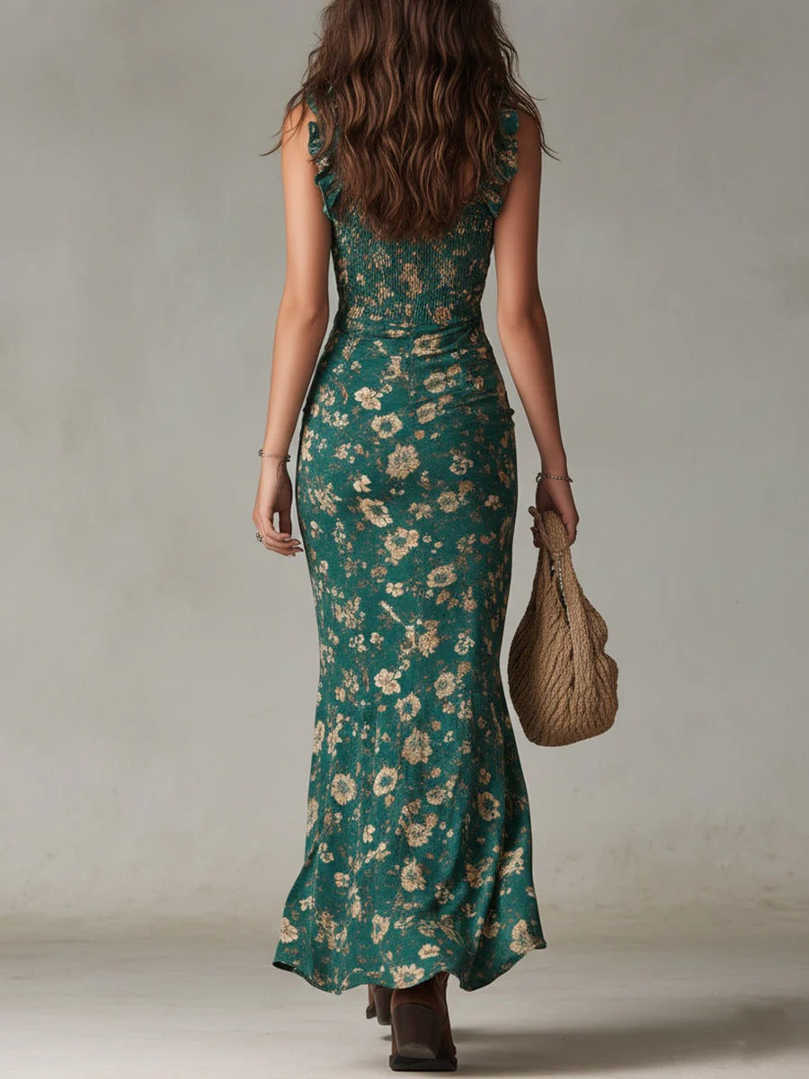 Zara | Bohemian Floral Ruched Maxi Dress with Side Slit | The Bellemont Sisters Australia