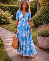 Ione | Short Sleeve V Neck Floral Midi Dress | The Bellemont Sisters Australia