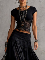 Black Sheer Lace-Paneled Top and Pleated Maxi Skirt Set | The Bellemont Sisters Australia