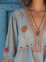Penelope | Women Bohemian Embroidered V Neck Blouse | The Bellemont Sisters Australia