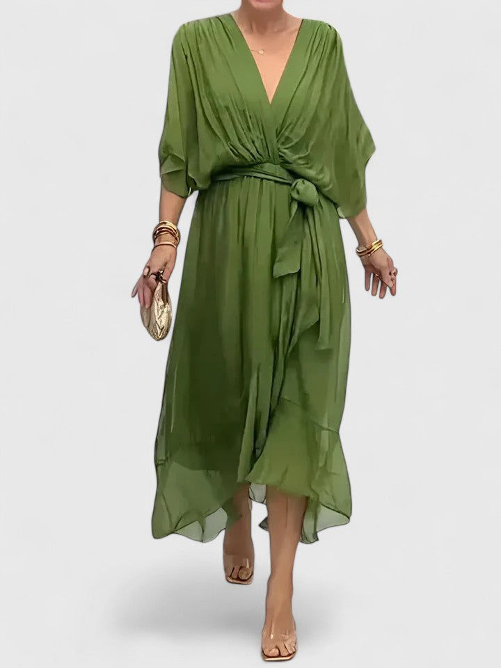 Nada | Elegant V Neck Dress – Green | The Bellemont Sisters Australia