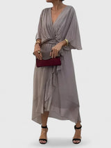Nada | Elegant V Neck Dress – Gray | The Bellemont Sisters Australia