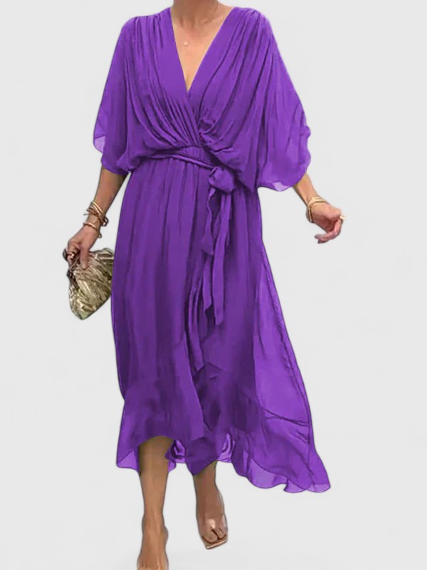 Nada | Elegant V Neck Dress – Lavender | The Bellemont Sisters Australia