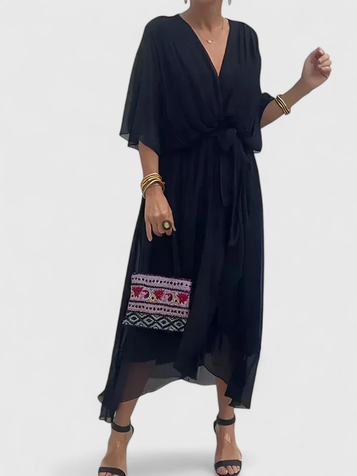 Nada | Elegant V Neck Dress – Black | The Bellemont Sisters Australia