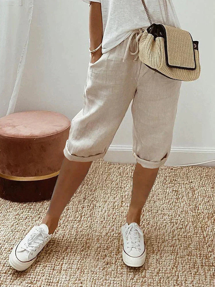 Ophelia - Relaxed Summer Shorts – Beige | The Bellemont Sisters Australia