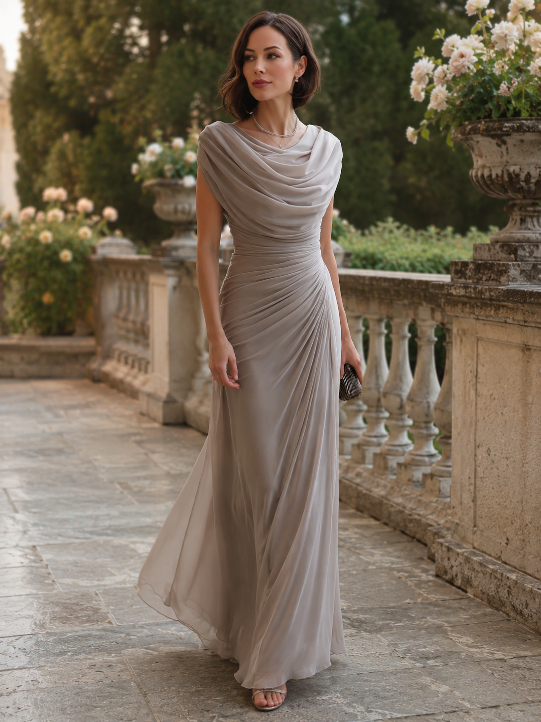 Katy | Draped Cowl-Neck Ruched Maxi Dress | The Bellemont Sisters Australia
