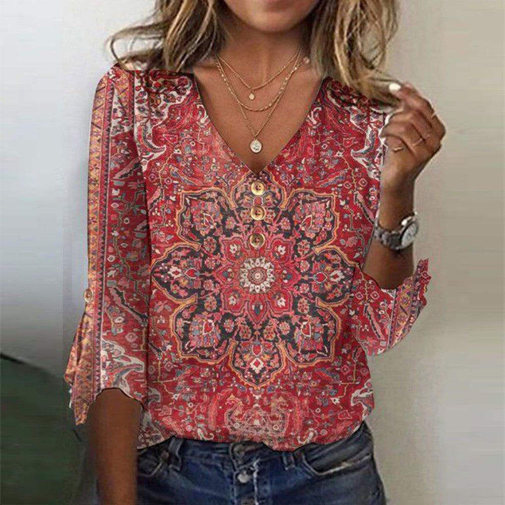 Audrey | Women’s Bohemian Print Blouse Oriental Style – Red | The Bellemont Sisters Australia
