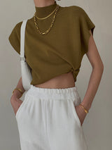 Michelle | Women's Mock Neck Short Sleeve Casual Top – Light Brown | The Bellemont Sisters Australia