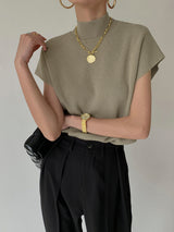 Michelle | Women's Mock Neck Short Sleeve Casual Top – Khaki | The Bellemont Sisters Australia