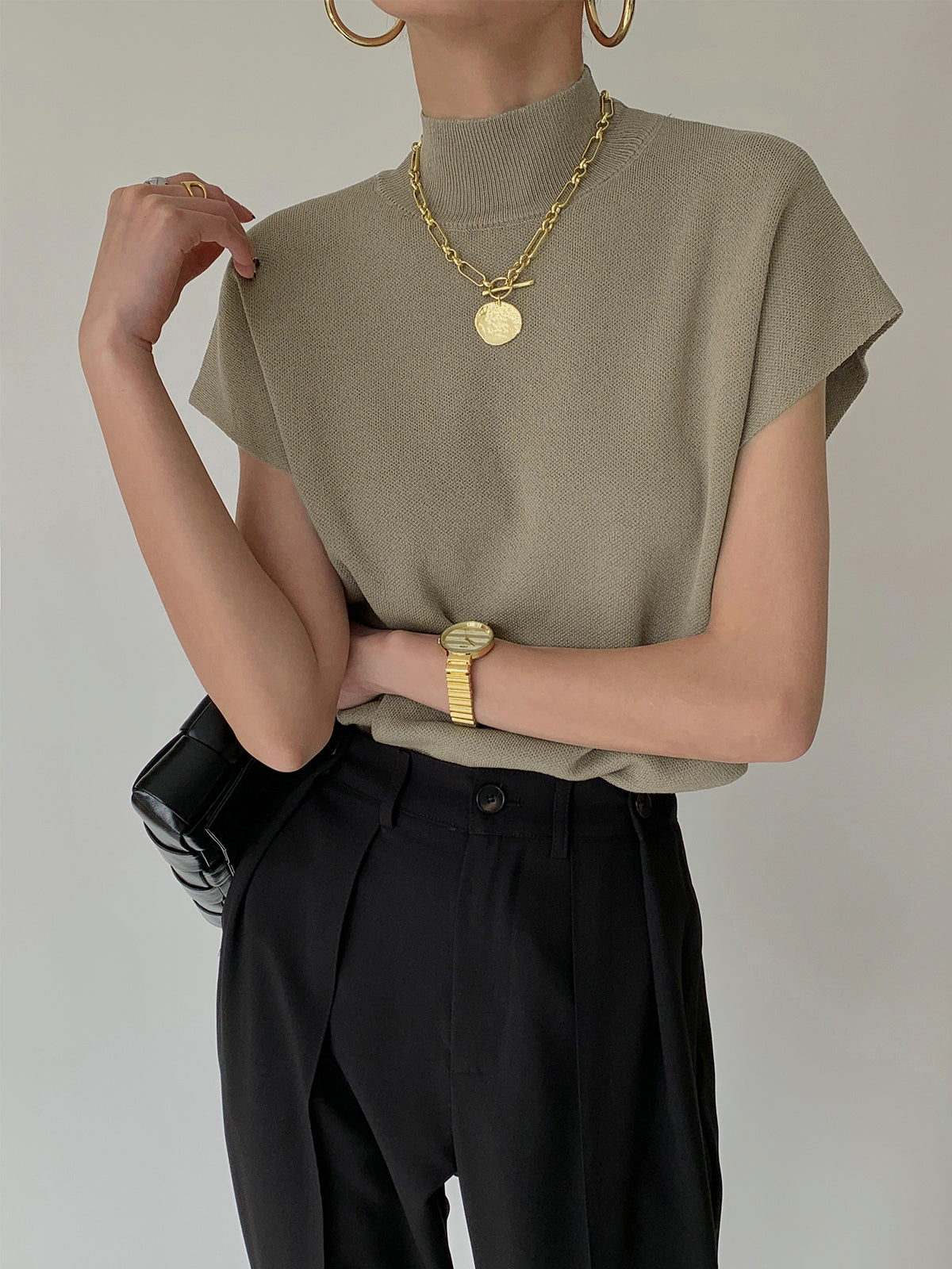 Michelle | Women's Mock Neck Short Sleeve Casual Top – Khaki | The Bellemont Sisters Australia
