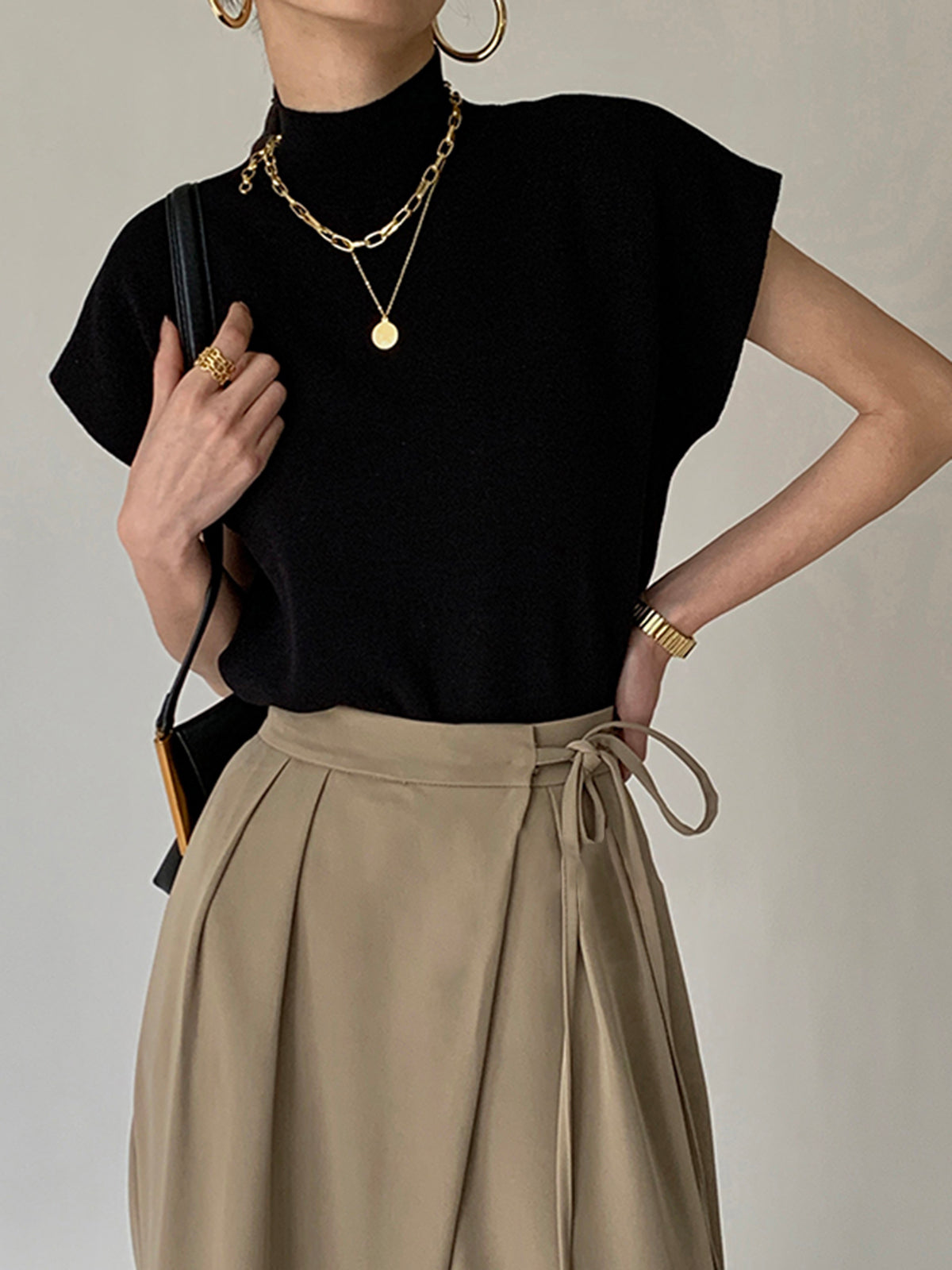 Michelle | Women's Mock Neck Short Sleeve Casual Top – Black | The Bellemont Sisters Australia