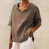 Clara | Women’s Spring Relaxed V-Neck Top – Khaki | The Bellemont Sisters Australia