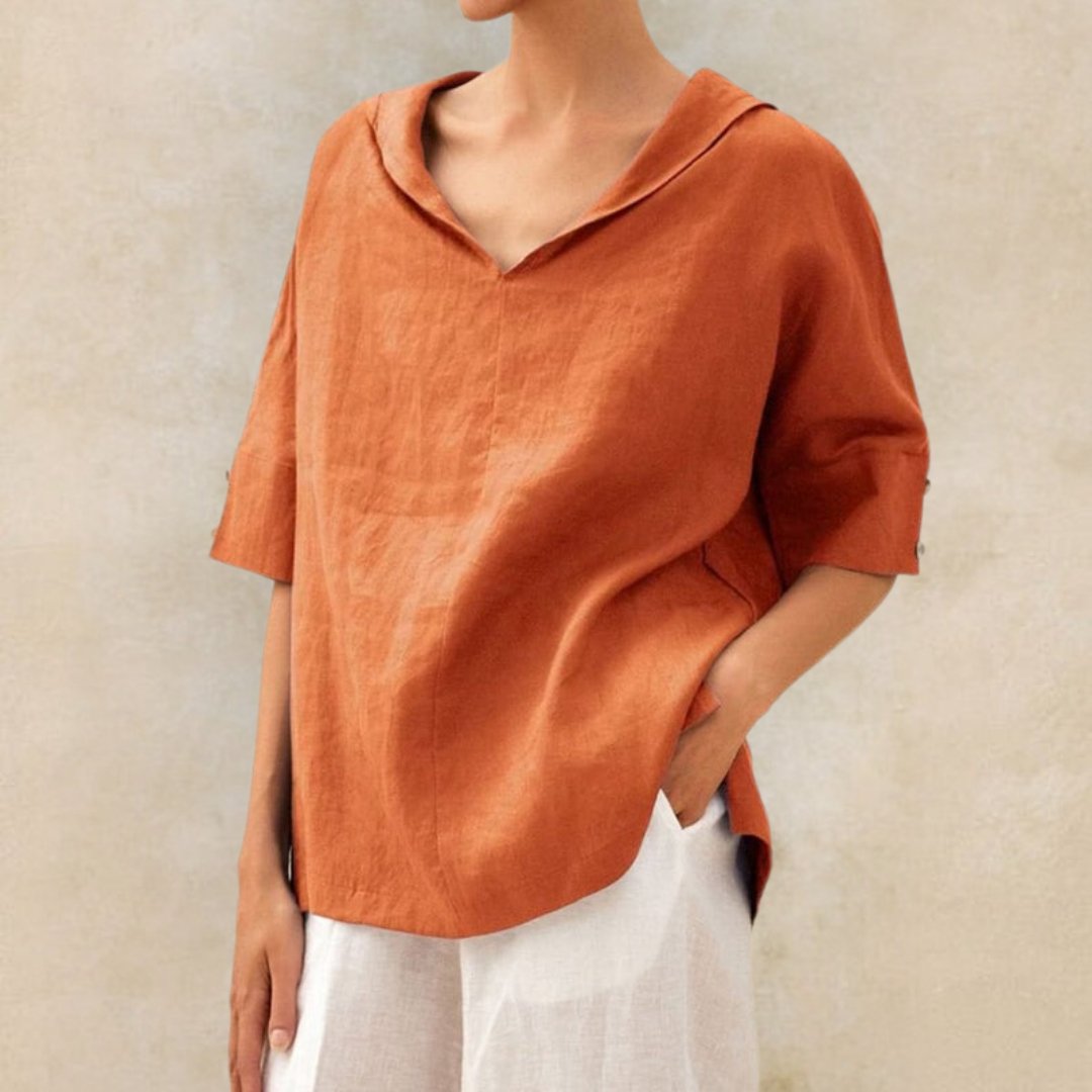 Clara | Women’s Spring Relaxed V-Neck Top – Orange | The Bellemont Sisters Australia