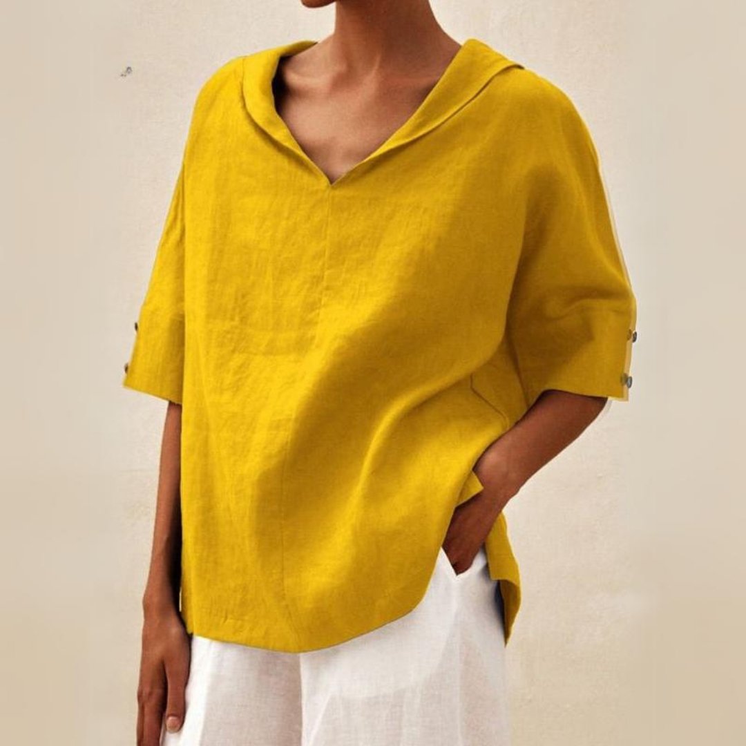 Clara | Women’s Spring Relaxed V-Neck Top – Yellow | The Bellemont Sisters Australia