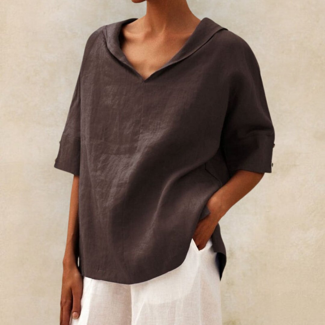 Clara | Women’s Spring Relaxed V-Neck Top – Brown | The Bellemont Sisters Australia