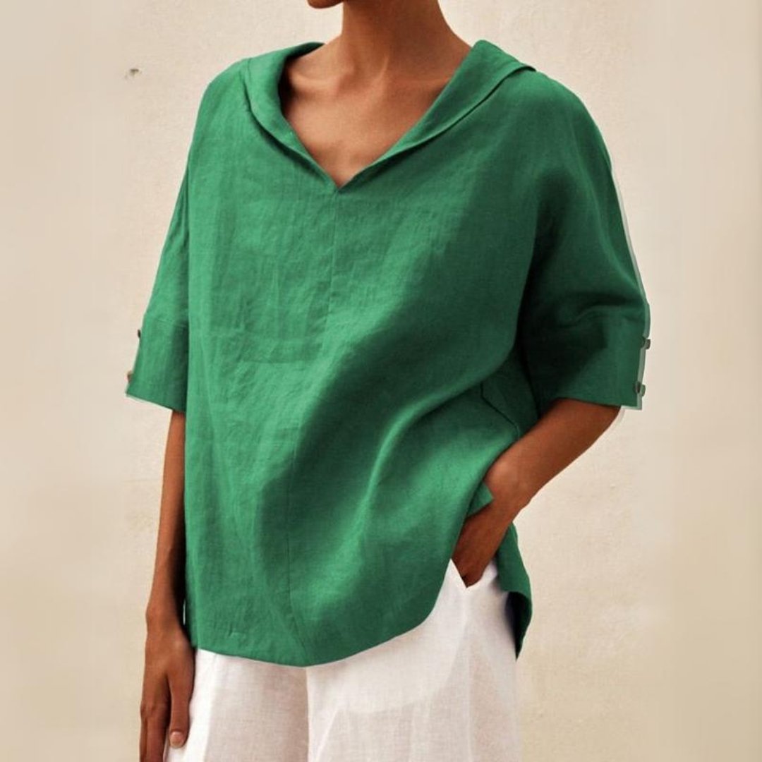 Clara | Women’s Spring Relaxed V-Neck Top – Green | The Bellemont Sisters Australia