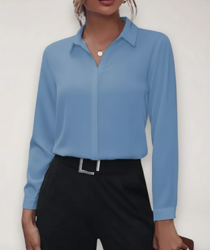 Bella | Women’s Elegant Tailored Button-Up Work Blouse – Light Blue | The Bellemont Sisters Australia
