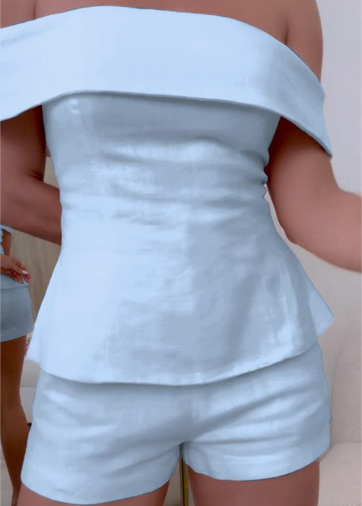 White Cotton and Linen Two-piece Suit – Light Blue | The Bellemont Sisters Australia