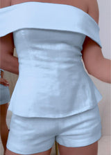 White Cotton and Linen Two-piece Suit – Light Blue | The Bellemont Sisters Australia