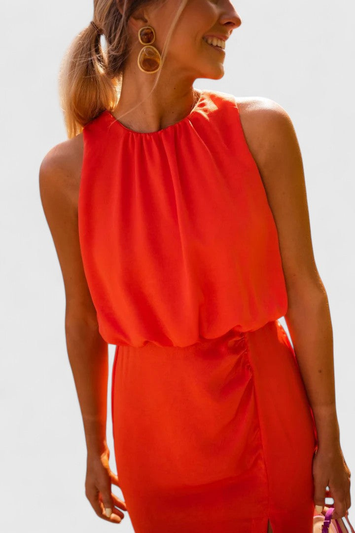Theonae | Comfortable Midi Dress – Orange | The Bellemont Sisters Australia