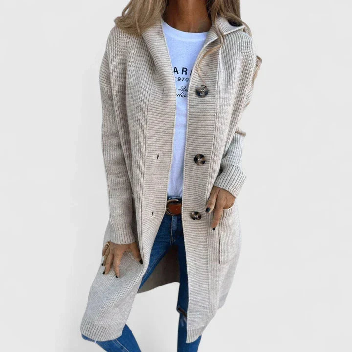 Dia | Elegant Cardigan – Beige | The Bellemont Sisters Australia