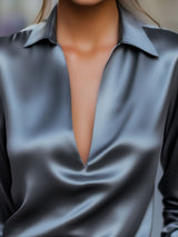 Bethany | Women’s Spring V-Neck Satin Blouse | The Bellemont Sisters Australia