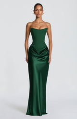 Noelle | Women's Evening Satin Cowl Neck Maxi Dress – Green | The Bellemont Sisters Australia