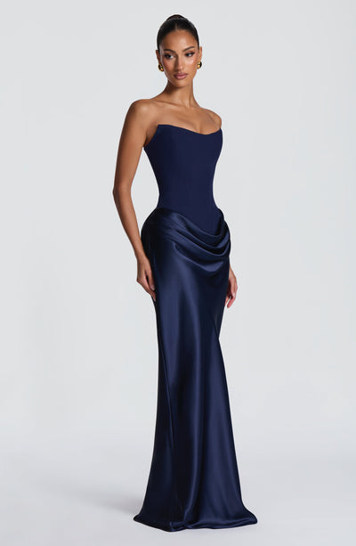 Noelle | Women's Evening Satin Cowl Neck Maxi Dress | The Bellemont Sisters Australia