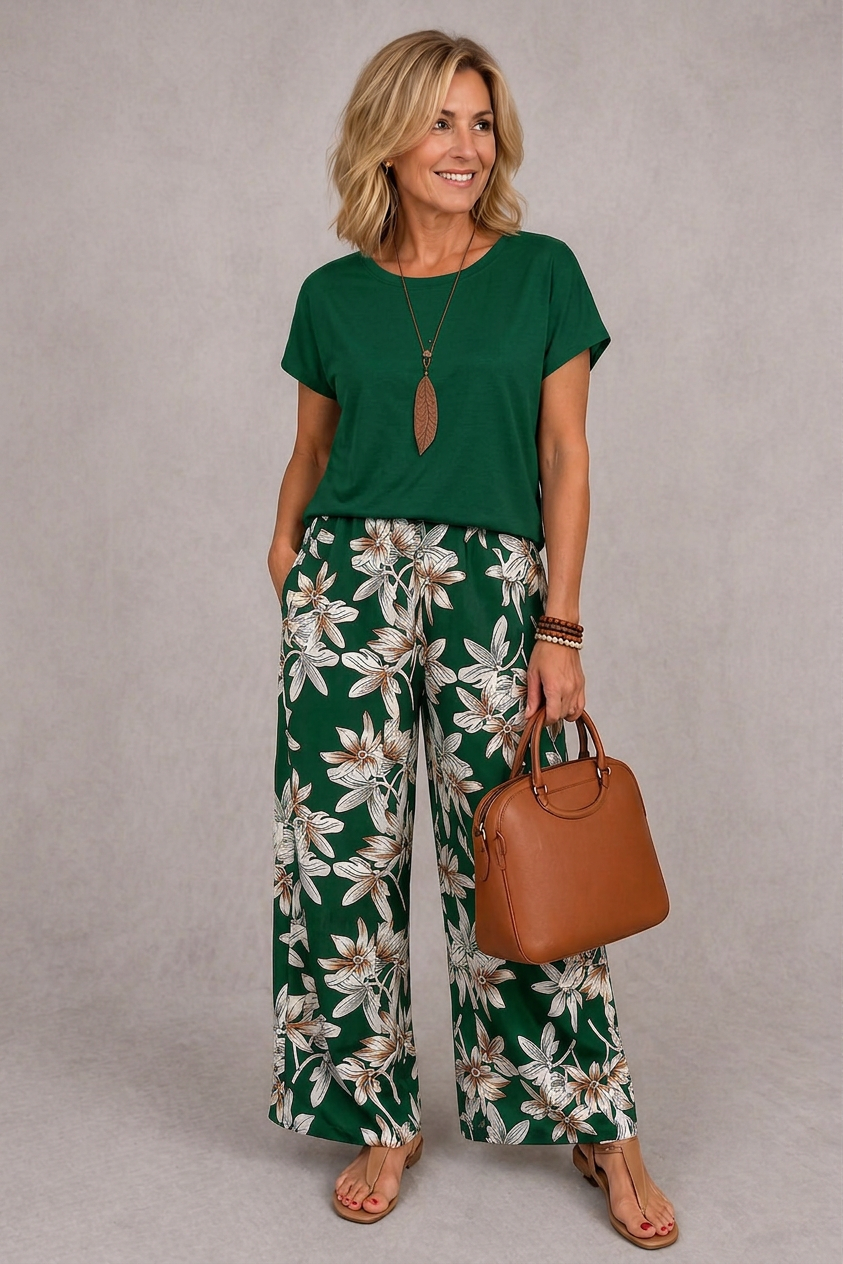 Rosie | Elegant Floral Two-Piece Set – Green | The Bellemont Sisters Australia