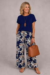 Rosie | Elegant Floral Two-Piece Set – Navy Blue | The Bellemont Sisters Australia
